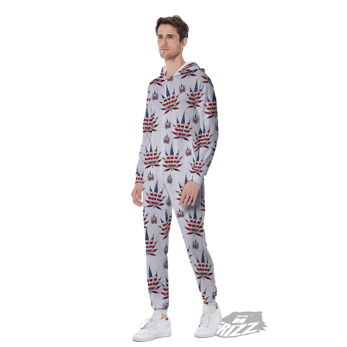 Marijuana Leaf American Print Pattern Men's Jumpsuit-grizzshop