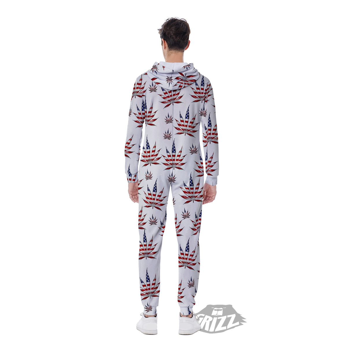 Marijuana Leaf American Print Pattern Men's Jumpsuit-grizzshop