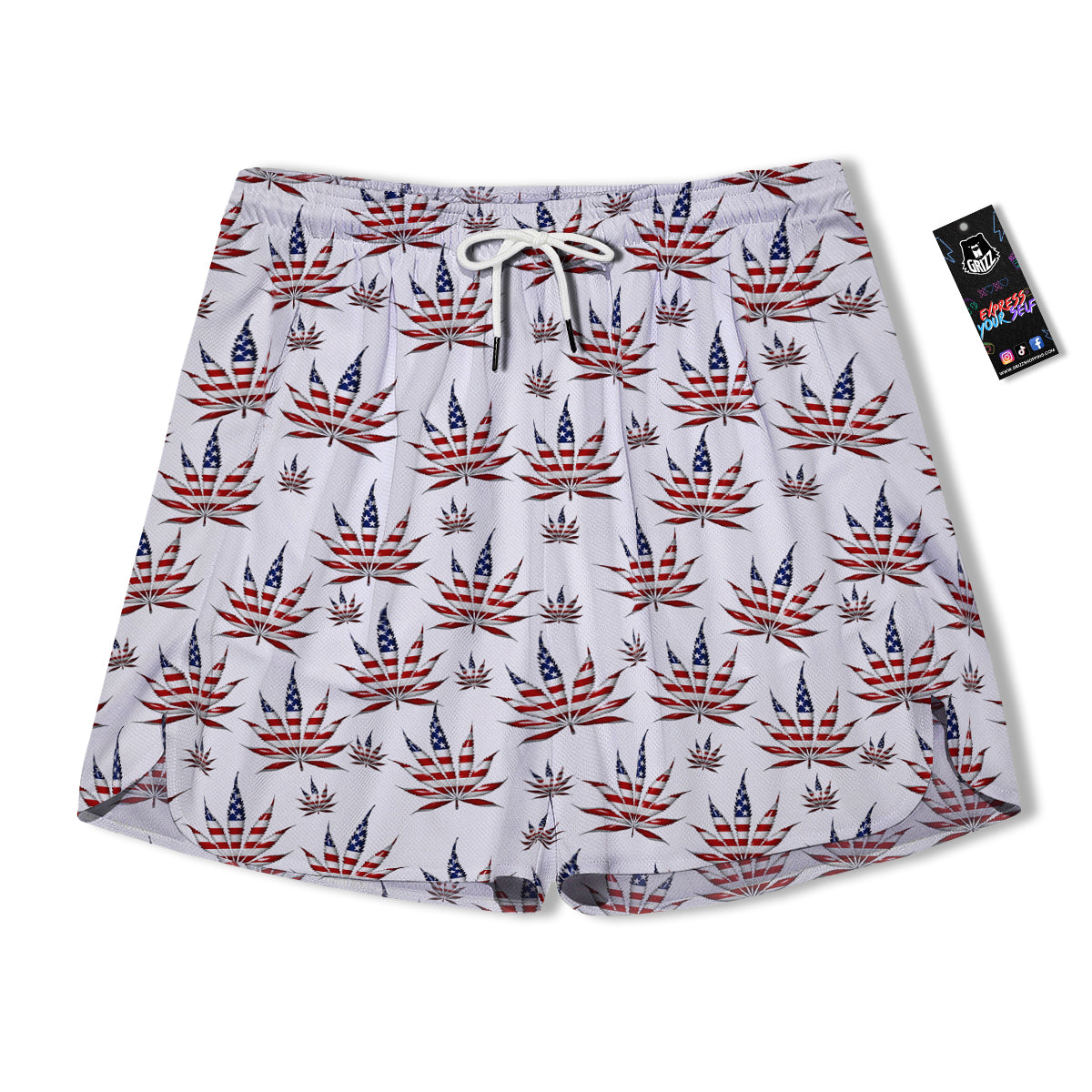 Marijuana Leaf American Print Pattern Men's Running Shorts-grizzshop