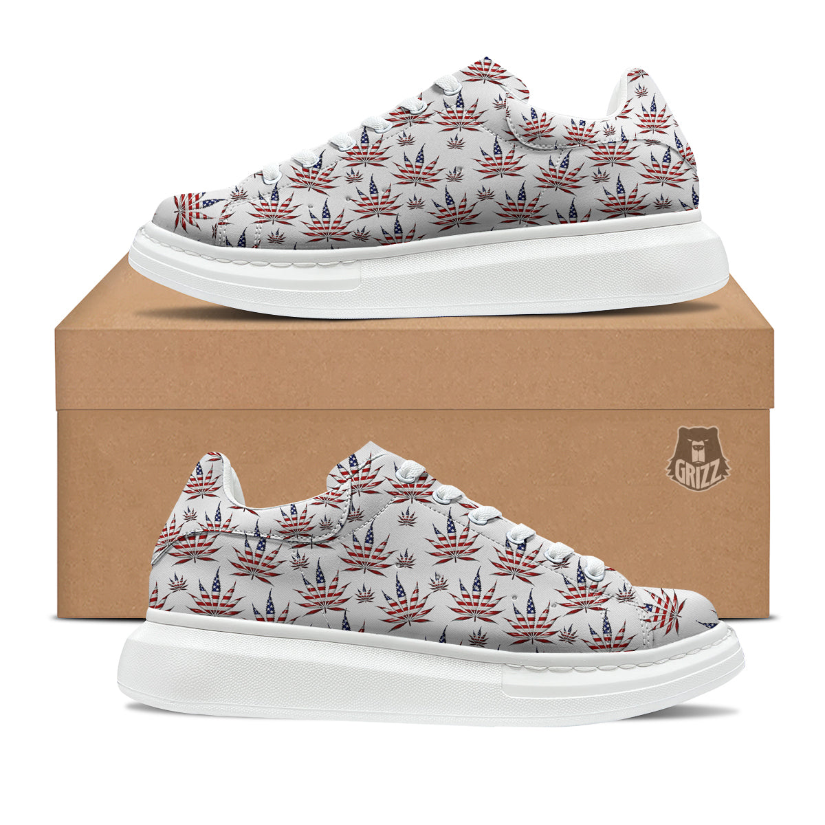 Marijuana Leaf American Print Pattern Platform Shoes-grizzshop