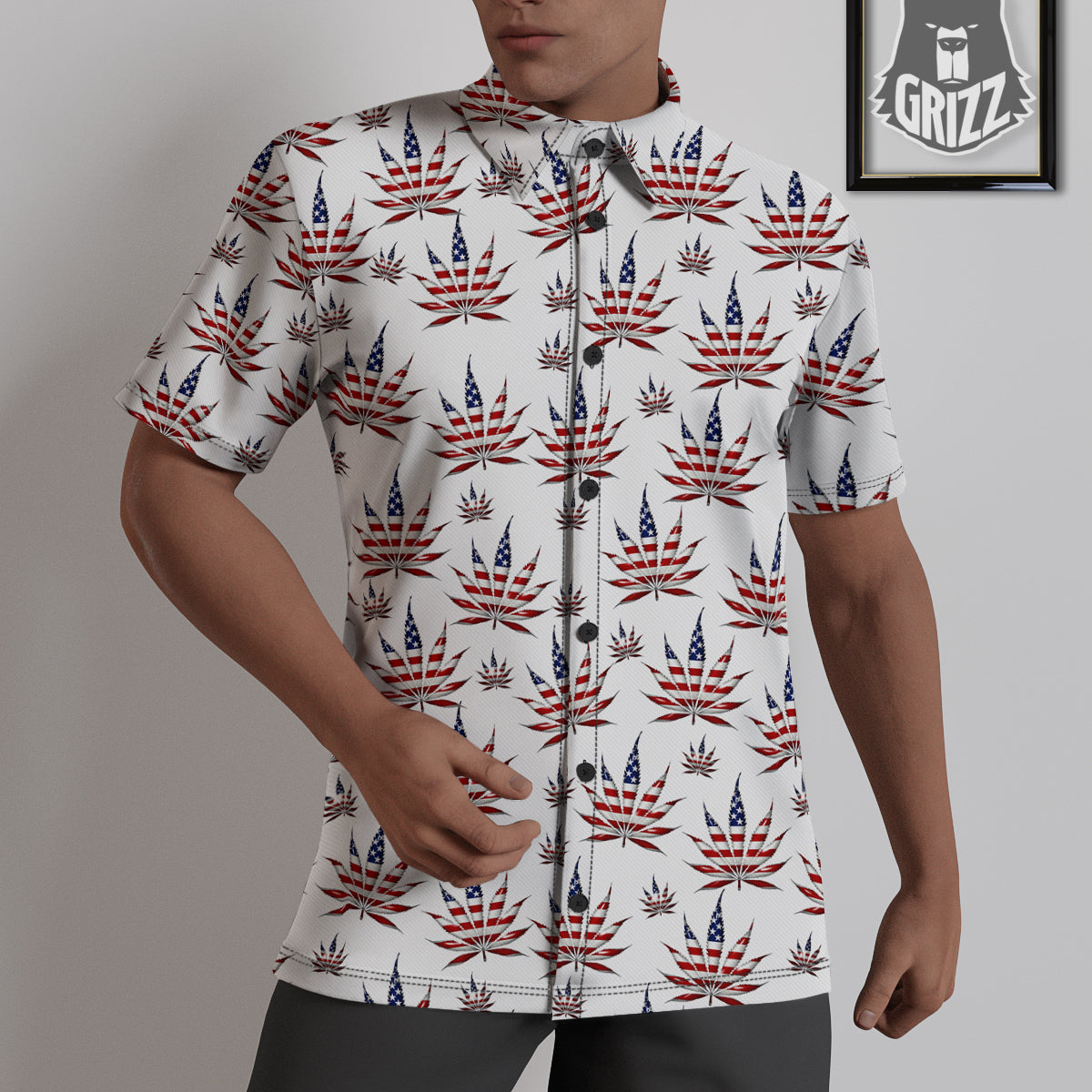 Marijuana Leaf American Print Pattern Untucked Shirts-grizzshop