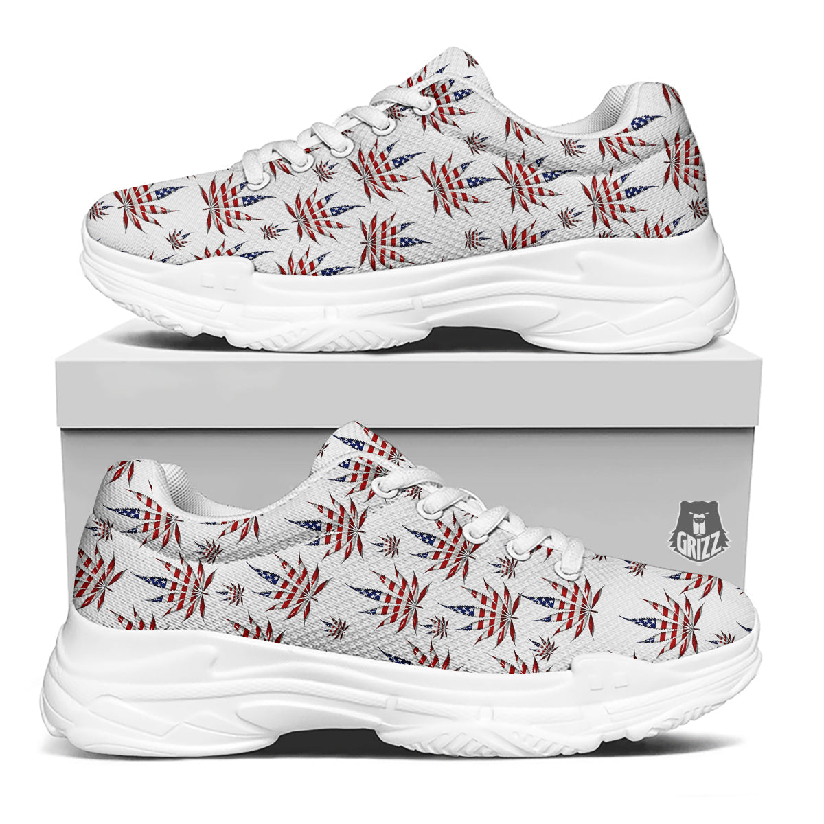 Marijuana Leaf American Print Pattern White Chunky Shoes-grizzshop