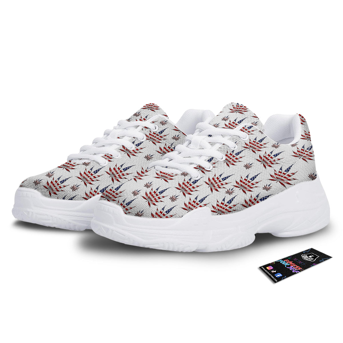 Marijuana Leaf American Print Pattern White Chunky Shoes-grizzshop