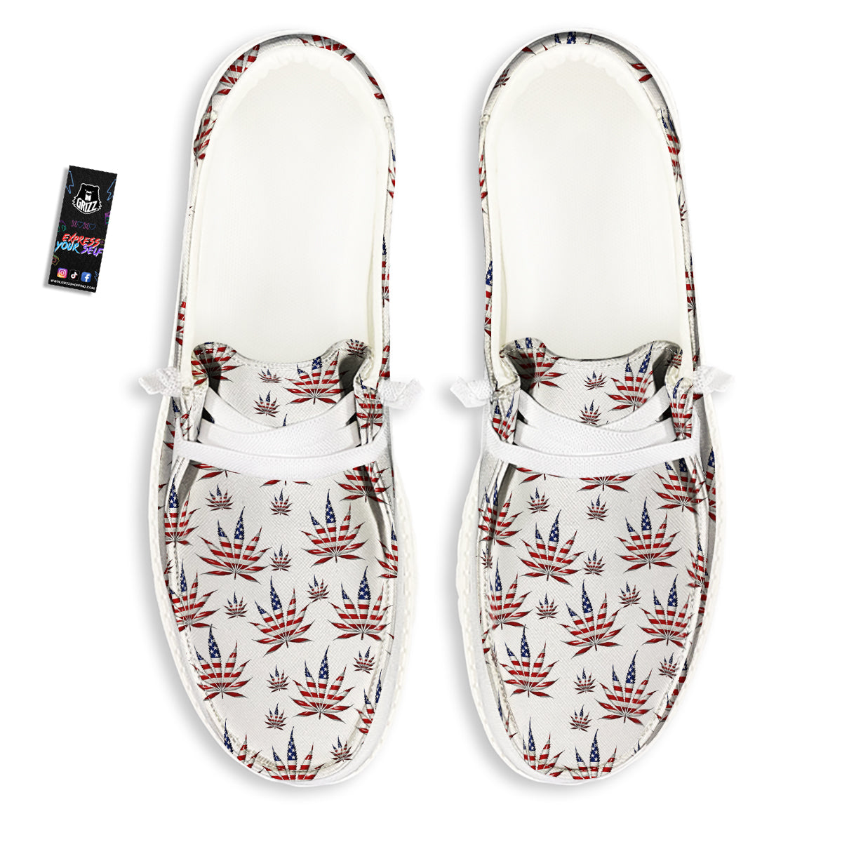 Marijuana Leaf American Print Pattern White Loafers-grizzshop