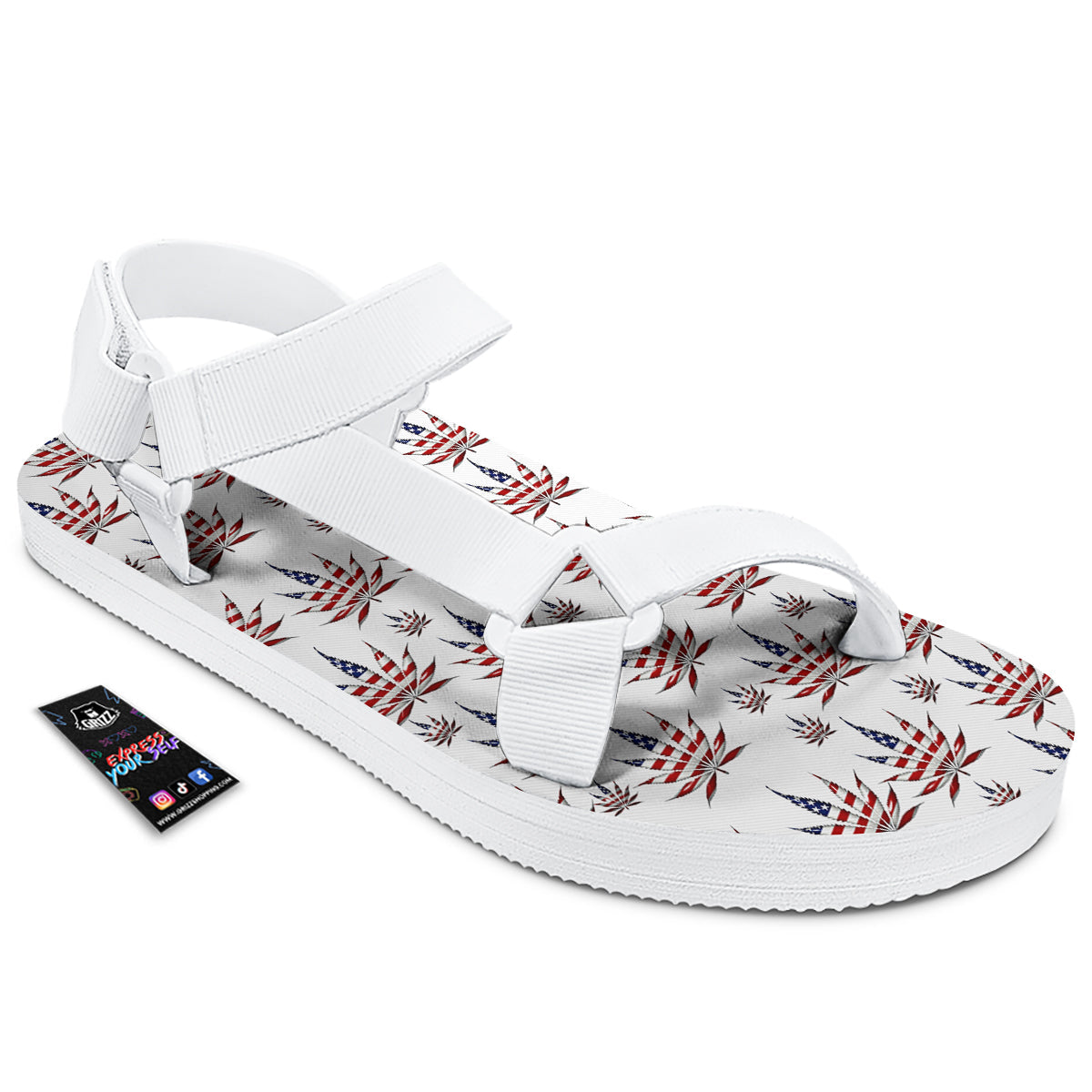 Marijuana Leaf American Print Pattern White Open Toe Sandals-grizzshop