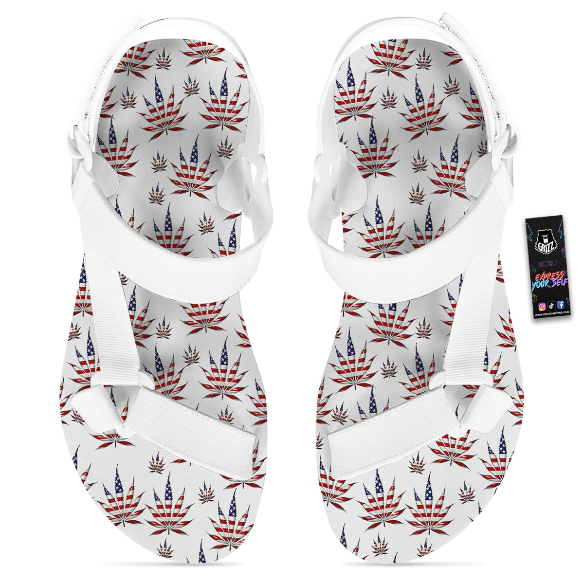 Marijuana Leaf American Print Pattern White Open Toe Sandals-grizzshop