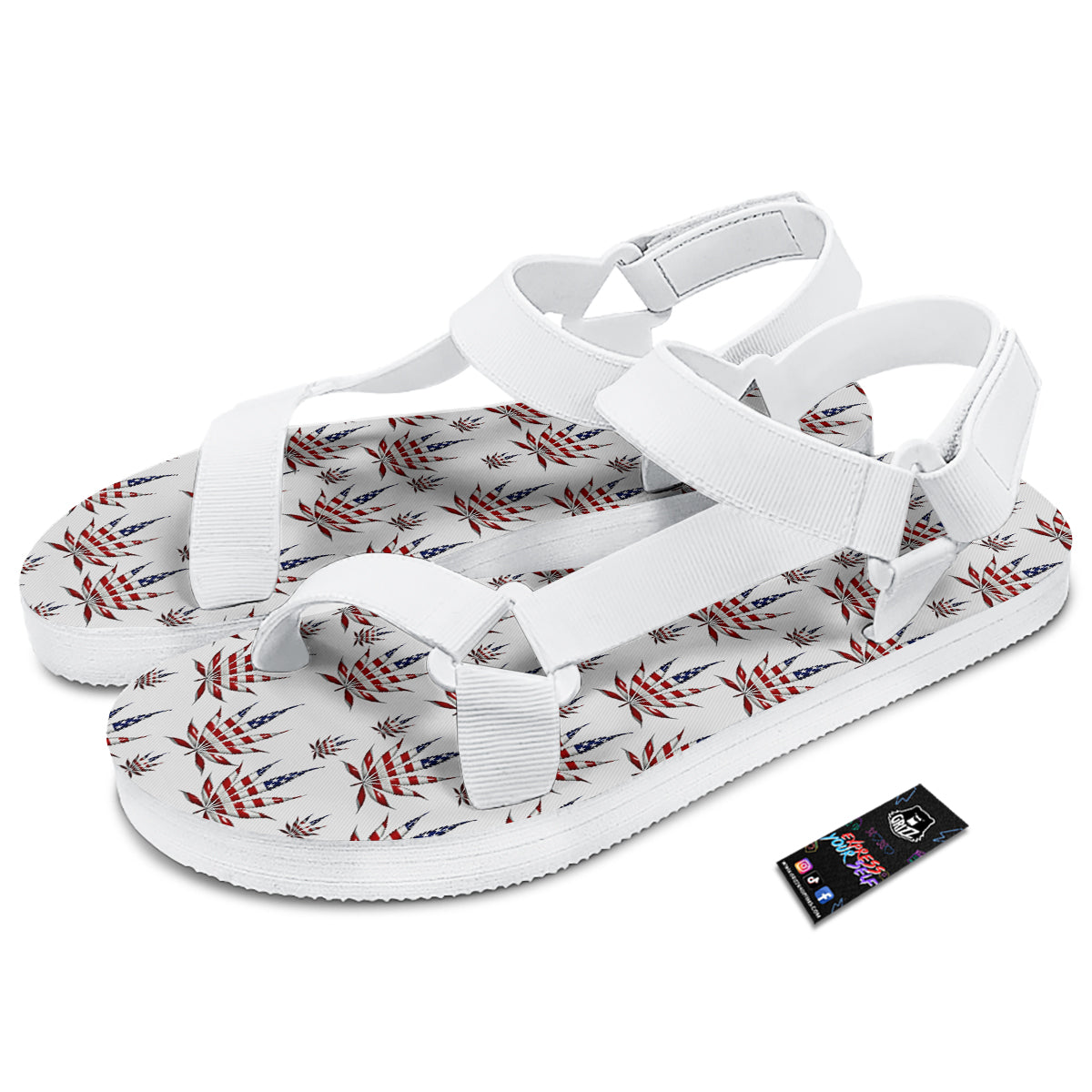 Marijuana Leaf American Print Pattern White Open Toe Sandals-grizzshop
