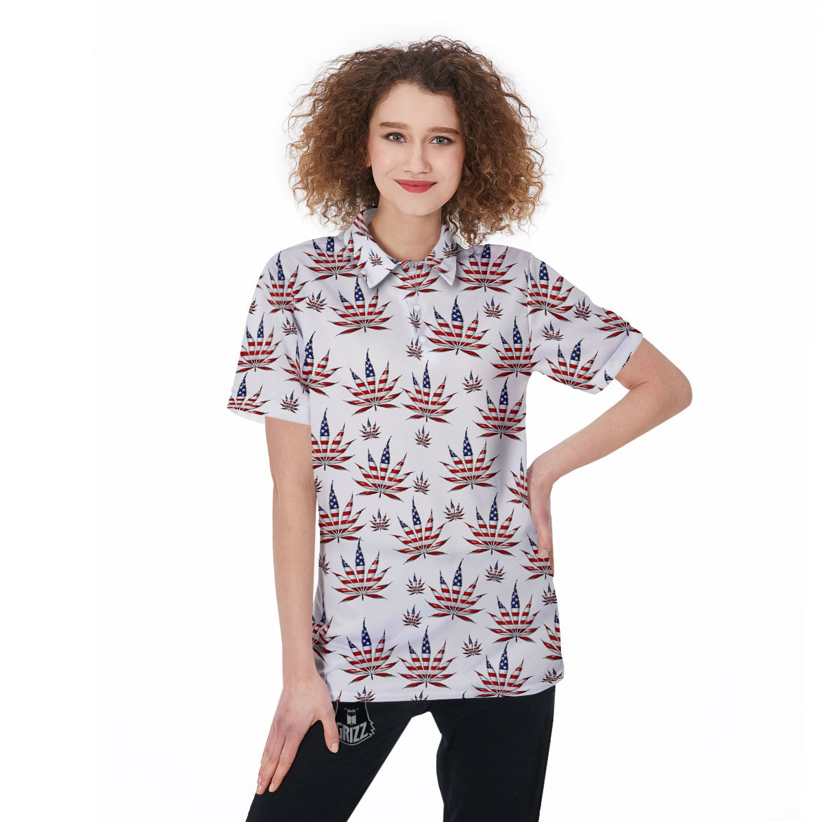 Marijuana Leaf American Print Pattern Women's Golf Shirts-grizzshop