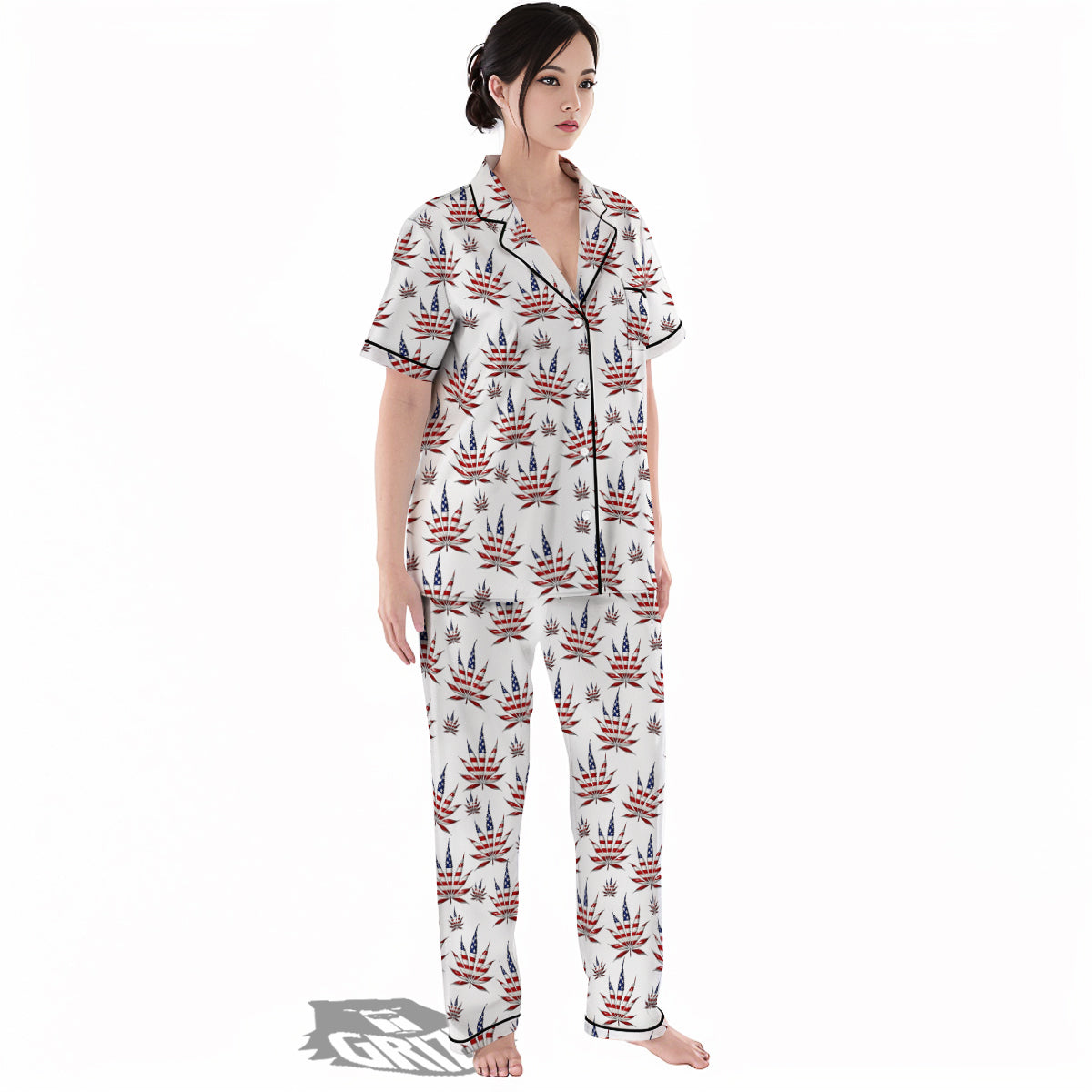 Marijuana Leaf American Print Pattern Women's Pajamas Set-grizzshop
