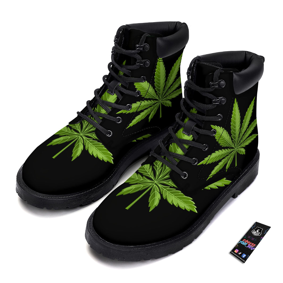 Marijuana Leaf Green Print Boots-grizzshop