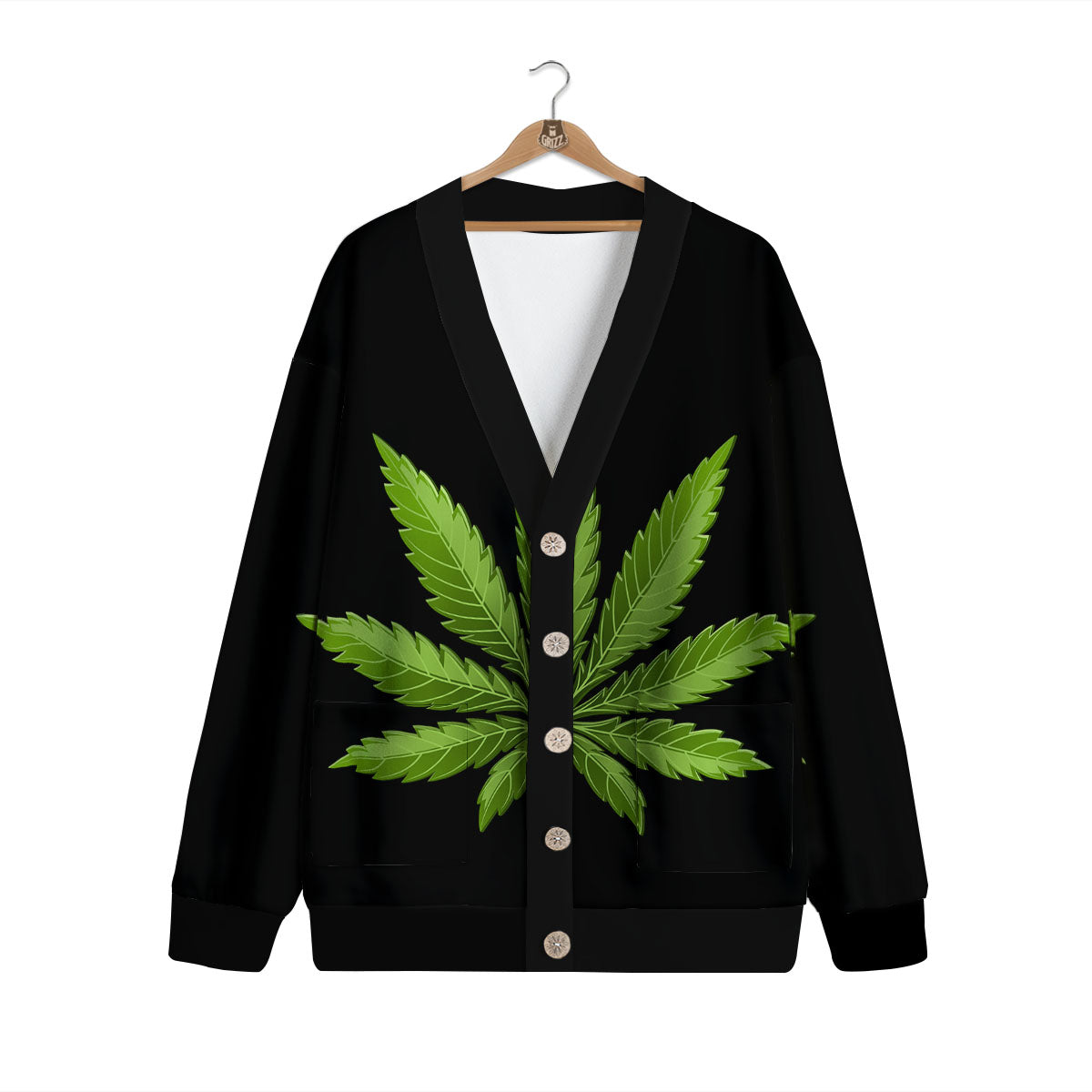 Marijuana Leaf Green Print Cardigan-grizzshop