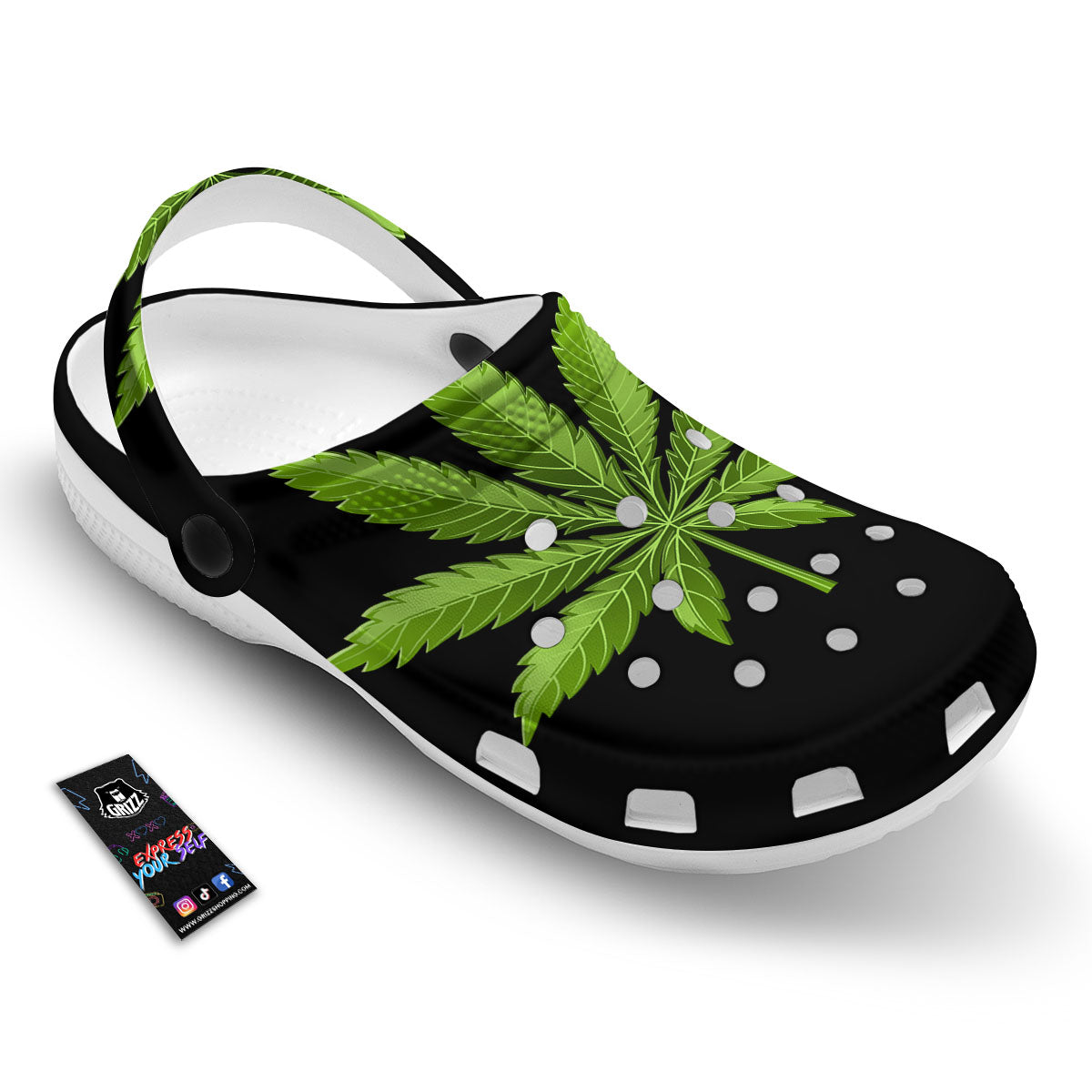 Marijuana Leaf Green Print Clog-grizzshop