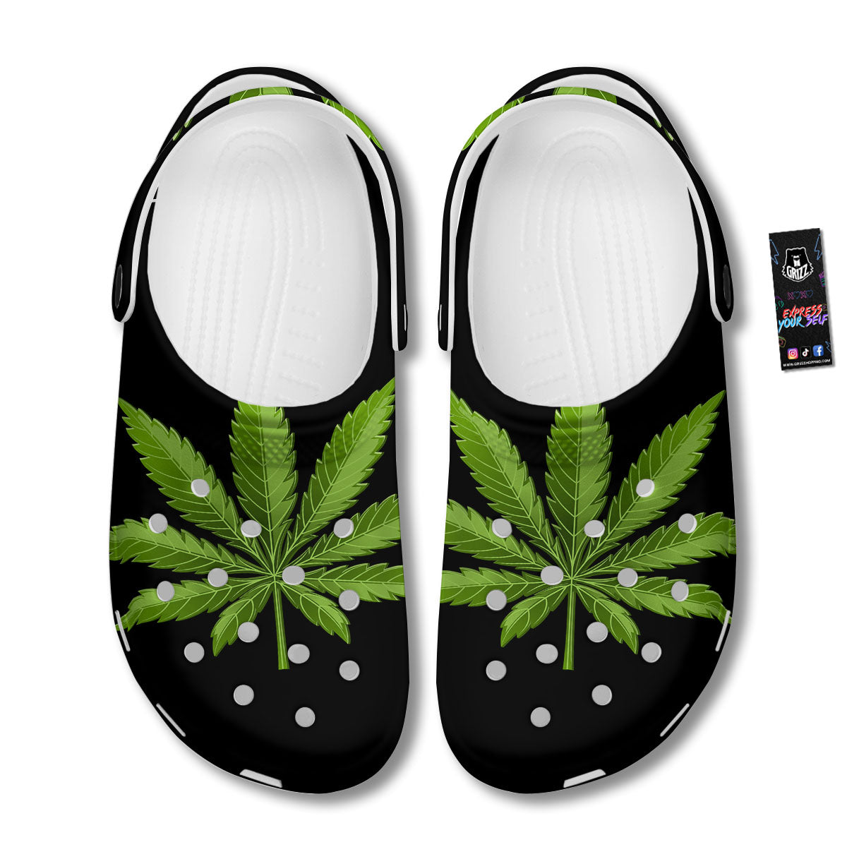 Marijuana Leaf Green Print Clog-grizzshop
