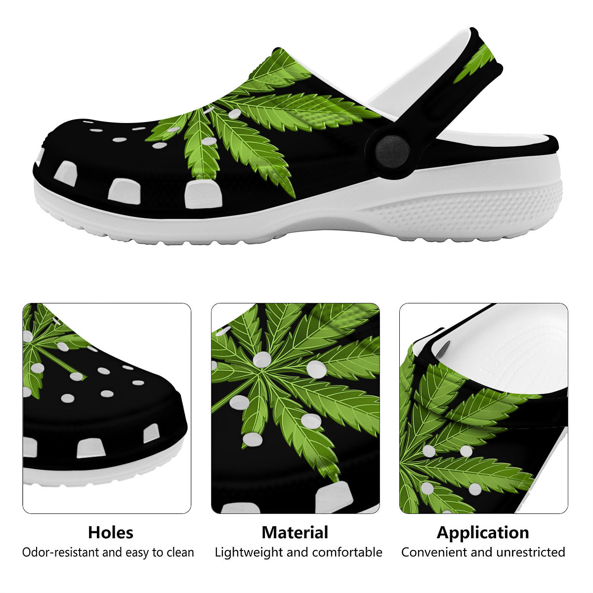 Marijuana Leaf Green Print Clog-grizzshop