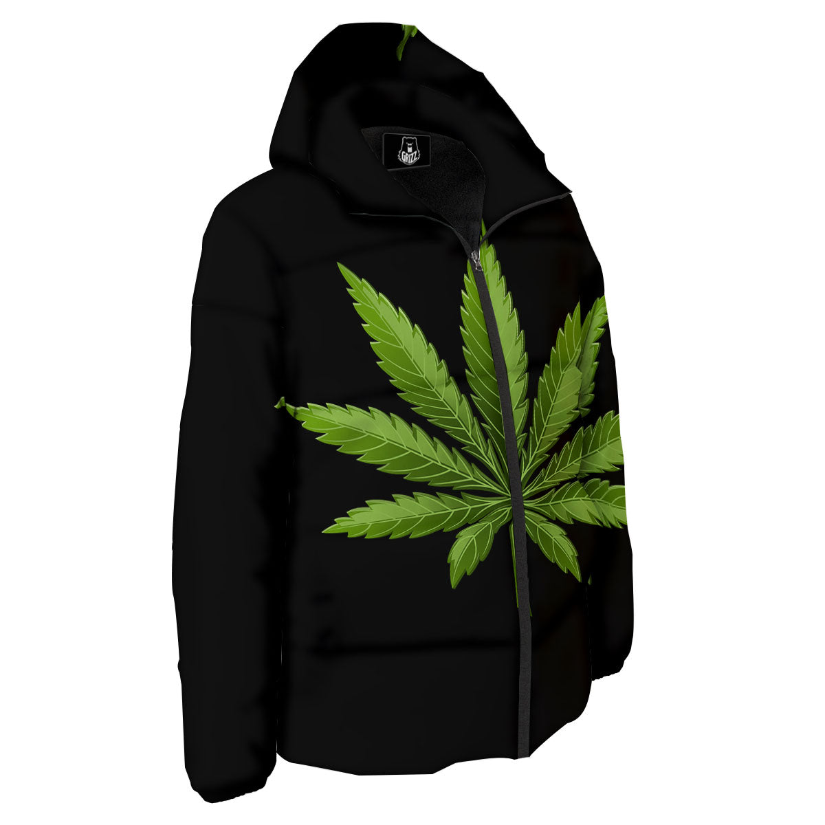 Marijuana Leaf Green Print Down Jacket-grizzshop