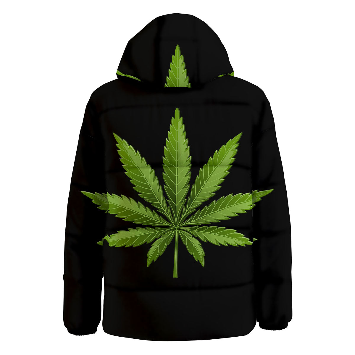 Marijuana Leaf Green Print Down Jacket-grizzshop