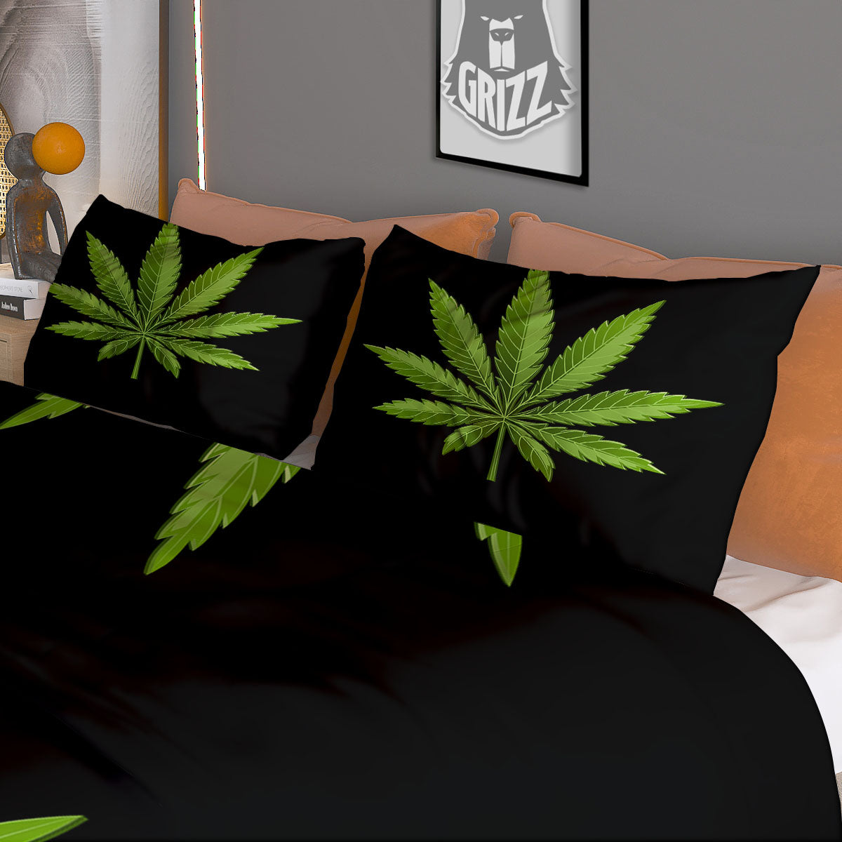 Marijuana Leaf Green Print Duvet Cover Bedding Set