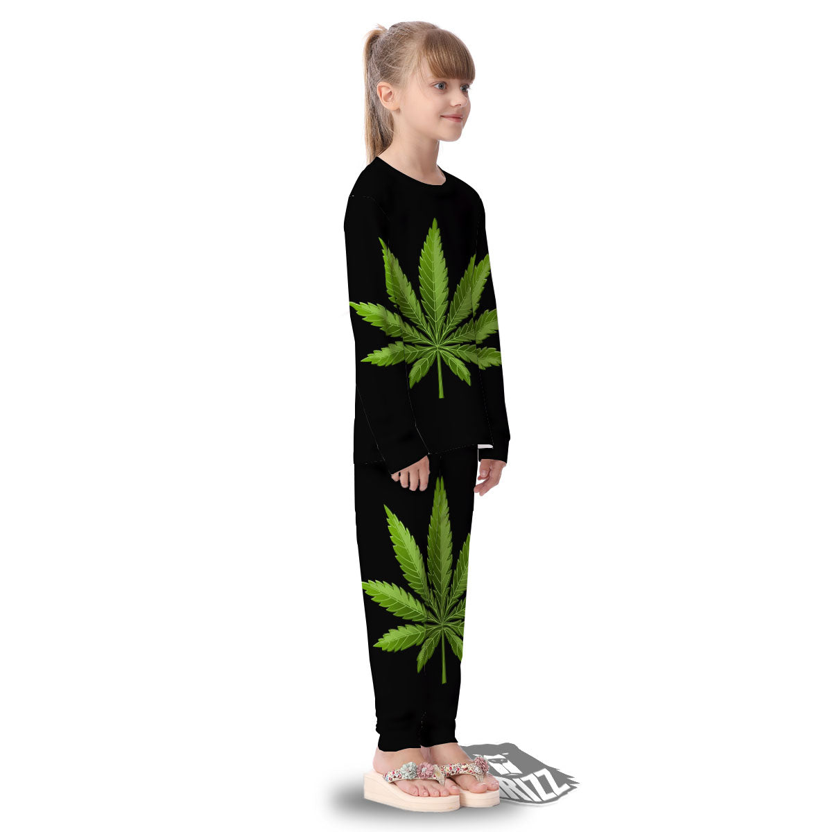 Marijuana Leaf Green Print Kid's Pajamas-grizzshop