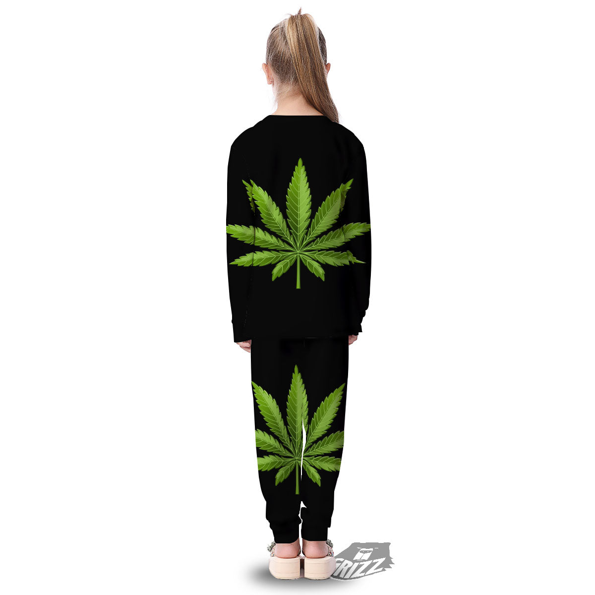 Marijuana Leaf Green Print Kid's Pajamas-grizzshop