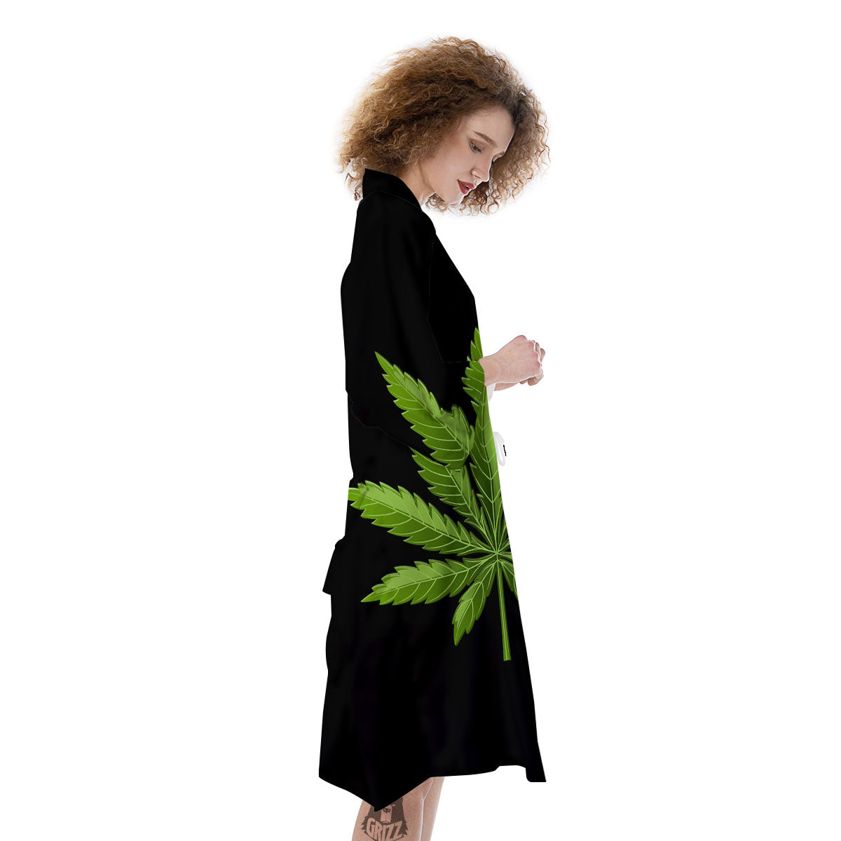 Marijuana Leaf Green Print Kimono-grizzshop