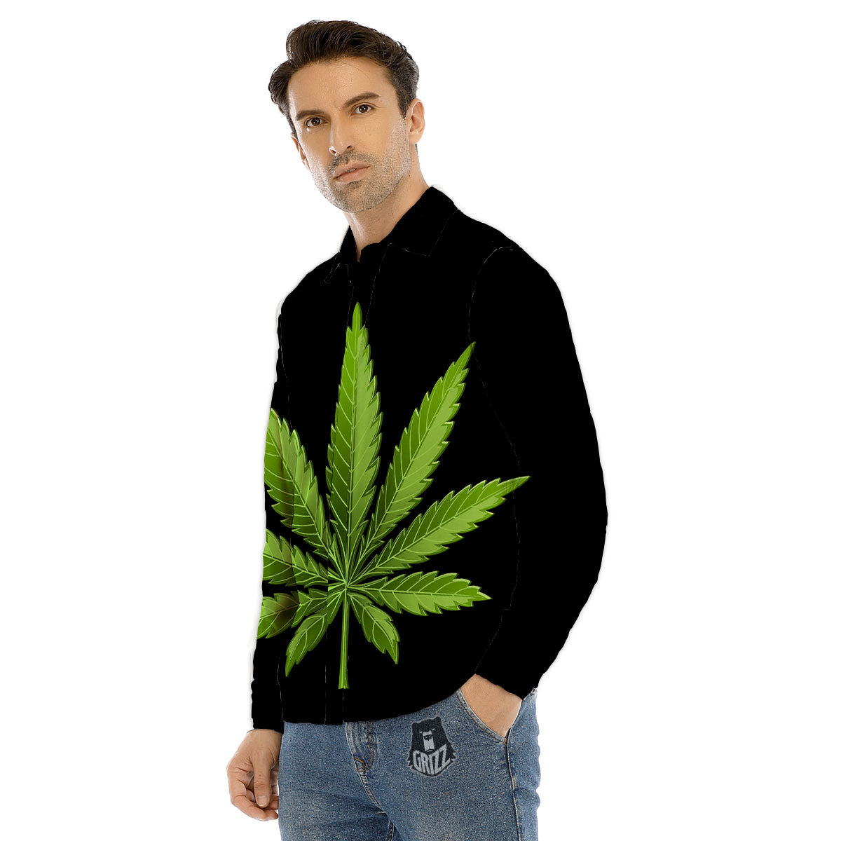 Marijuana Leaf Green Print Men's Dress Shirts-grizzshop