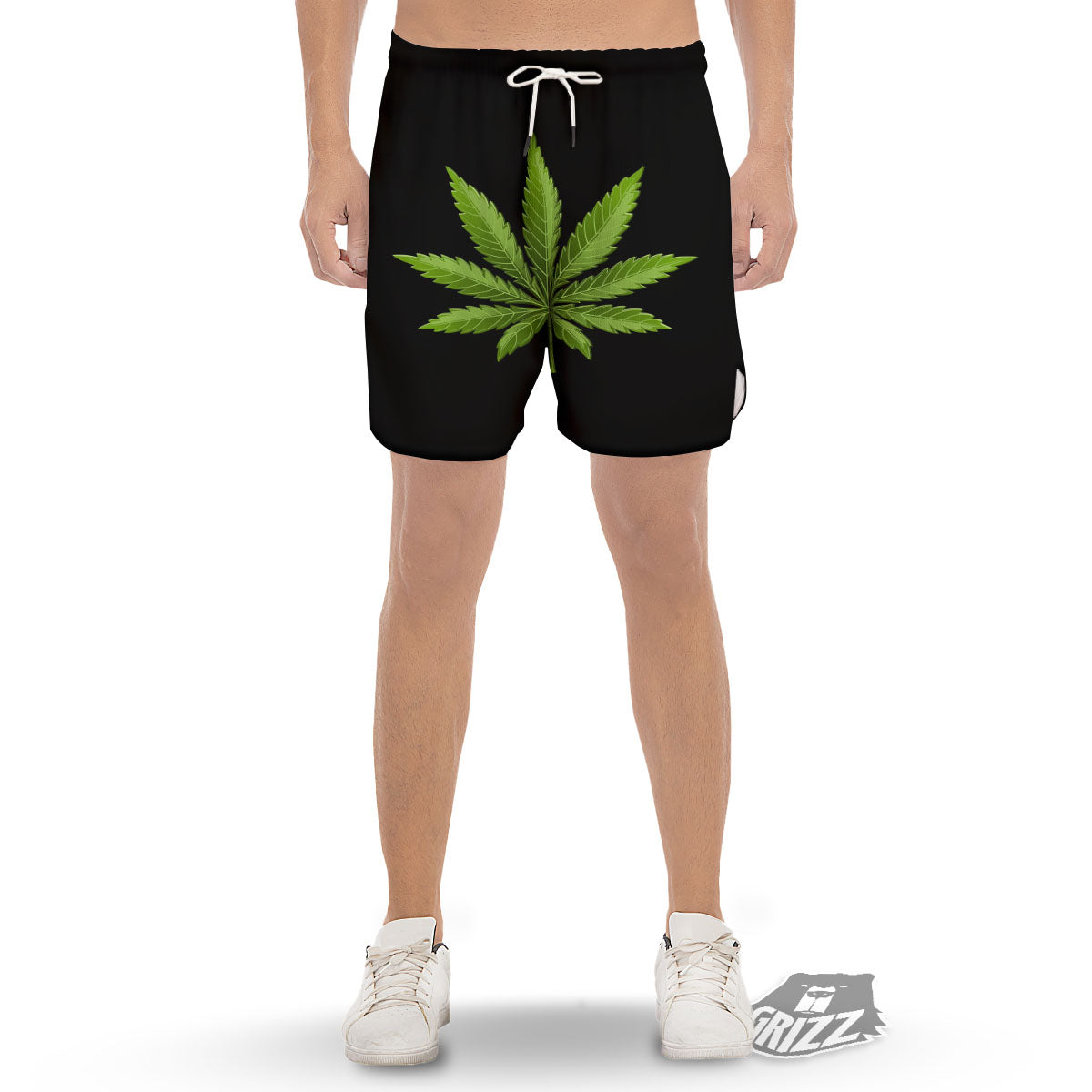 Marijuana Leaf Green Print Men's Gym Shorts-grizzshop