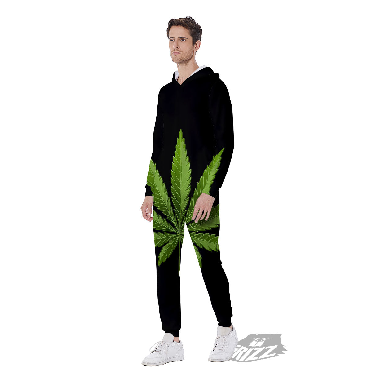 Marijuana Leaf Green Print Men's Jumpsuit-grizzshop