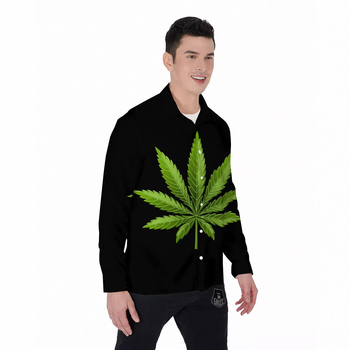 Marijuana Leaf Green Print Men's Long Sleeve Shirts-grizzshop