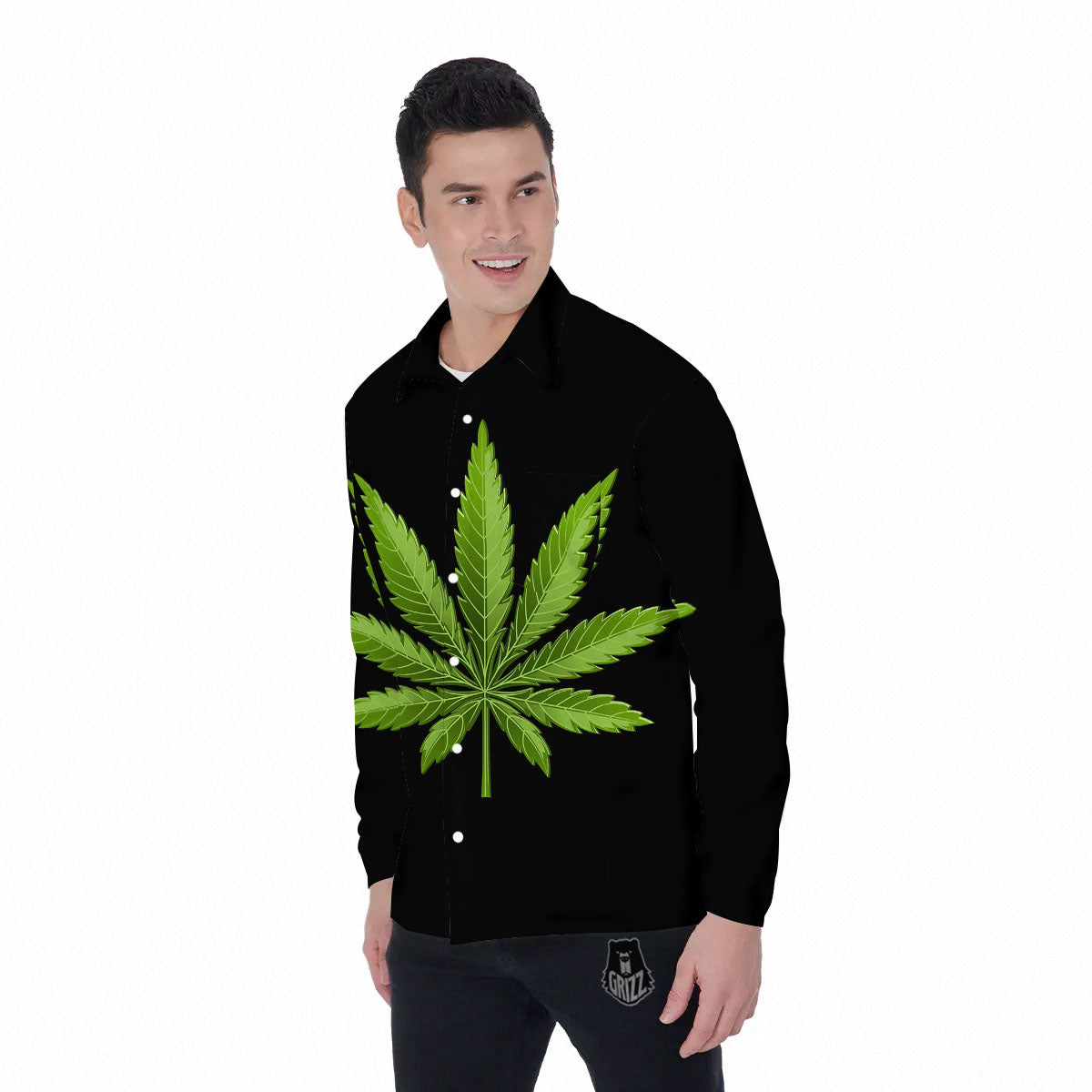 Marijuana Leaf Green Print Men's Long Sleeve Shirts-grizzshop