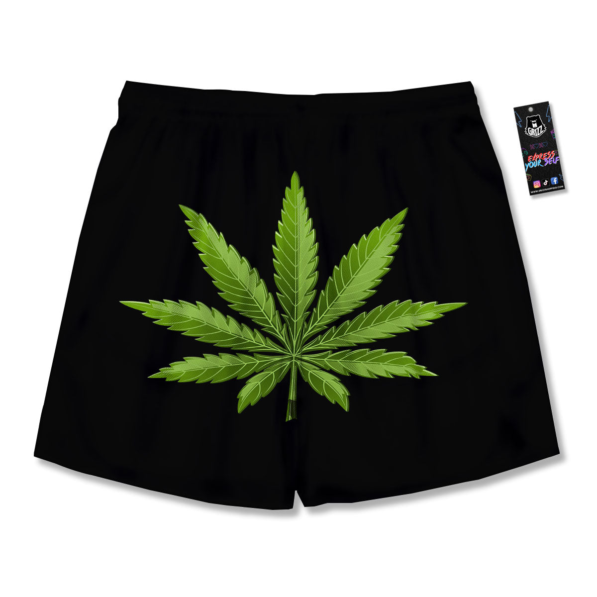 Marijuana Leaf Green Print Men's Running Shorts-grizzshop