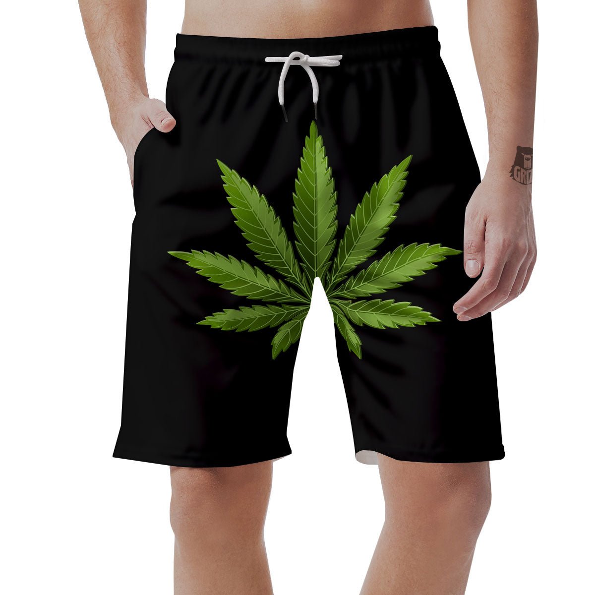 Marijuana Leaf Green Print Men's Shorts-grizzshop