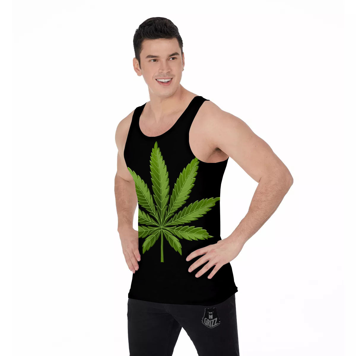 Marijuana Leaf Green Print Men's Tank Top-grizzshop