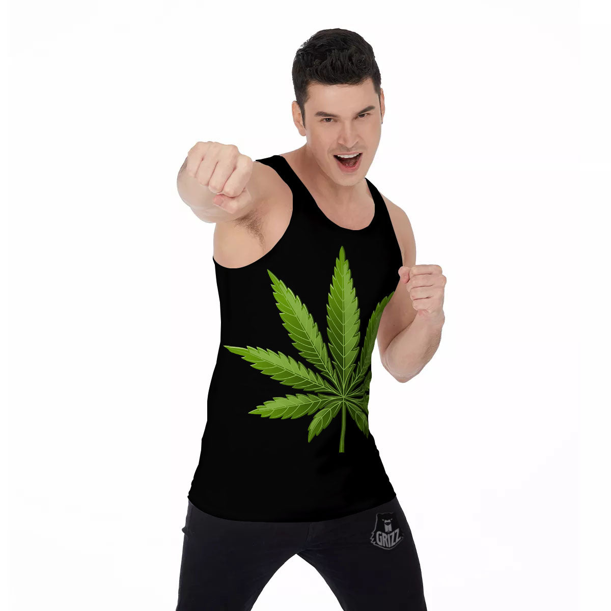 Marijuana Leaf Green Print Men's Tank Top-grizzshop