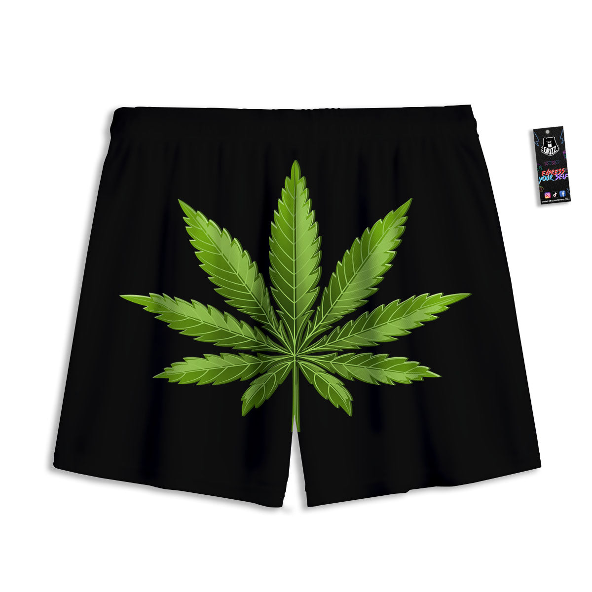 Marijuana Leaf Green Print Mesh Shorts