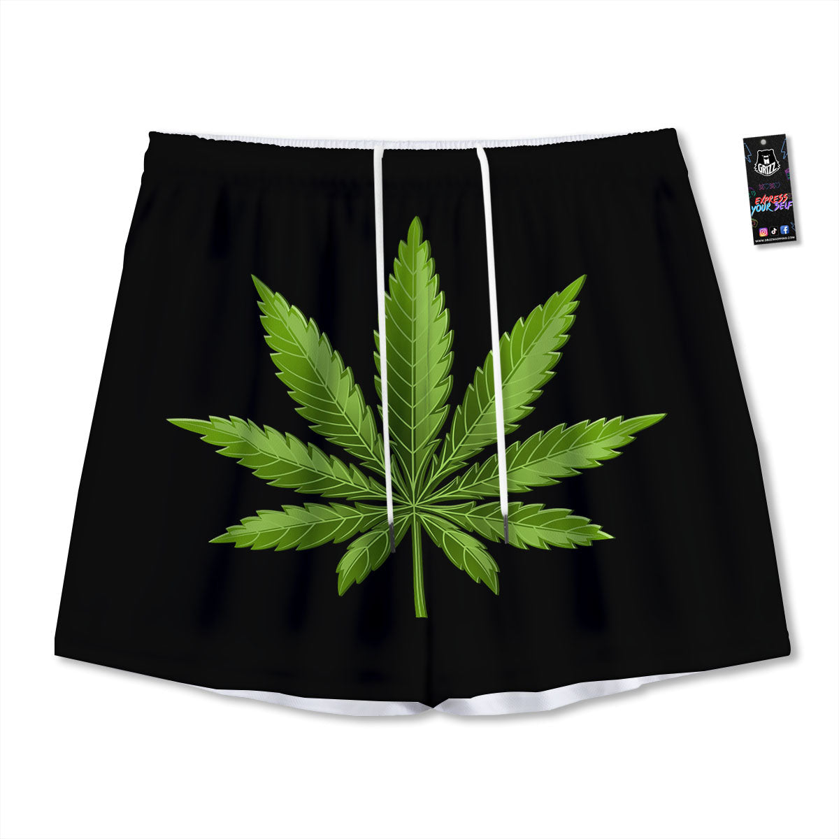 Marijuana Leaf Green Print Mesh Shorts