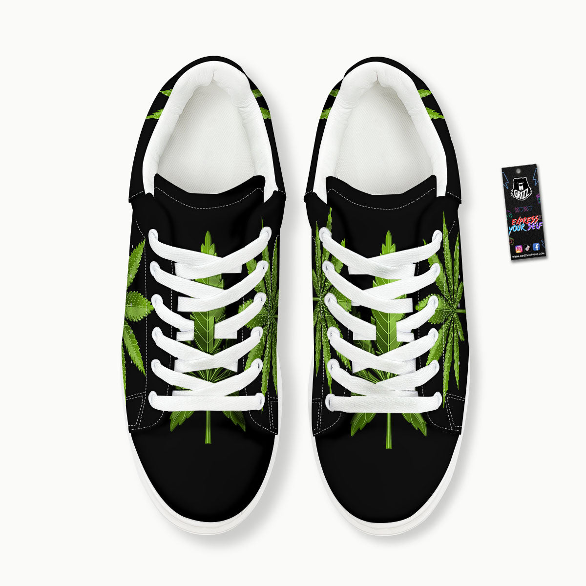 Marijuana Leaf Green Print Platform Shoes-grizzshop