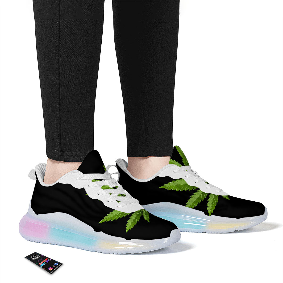 Marijuana Leaf Green Print Running Sneakers-grizzshop