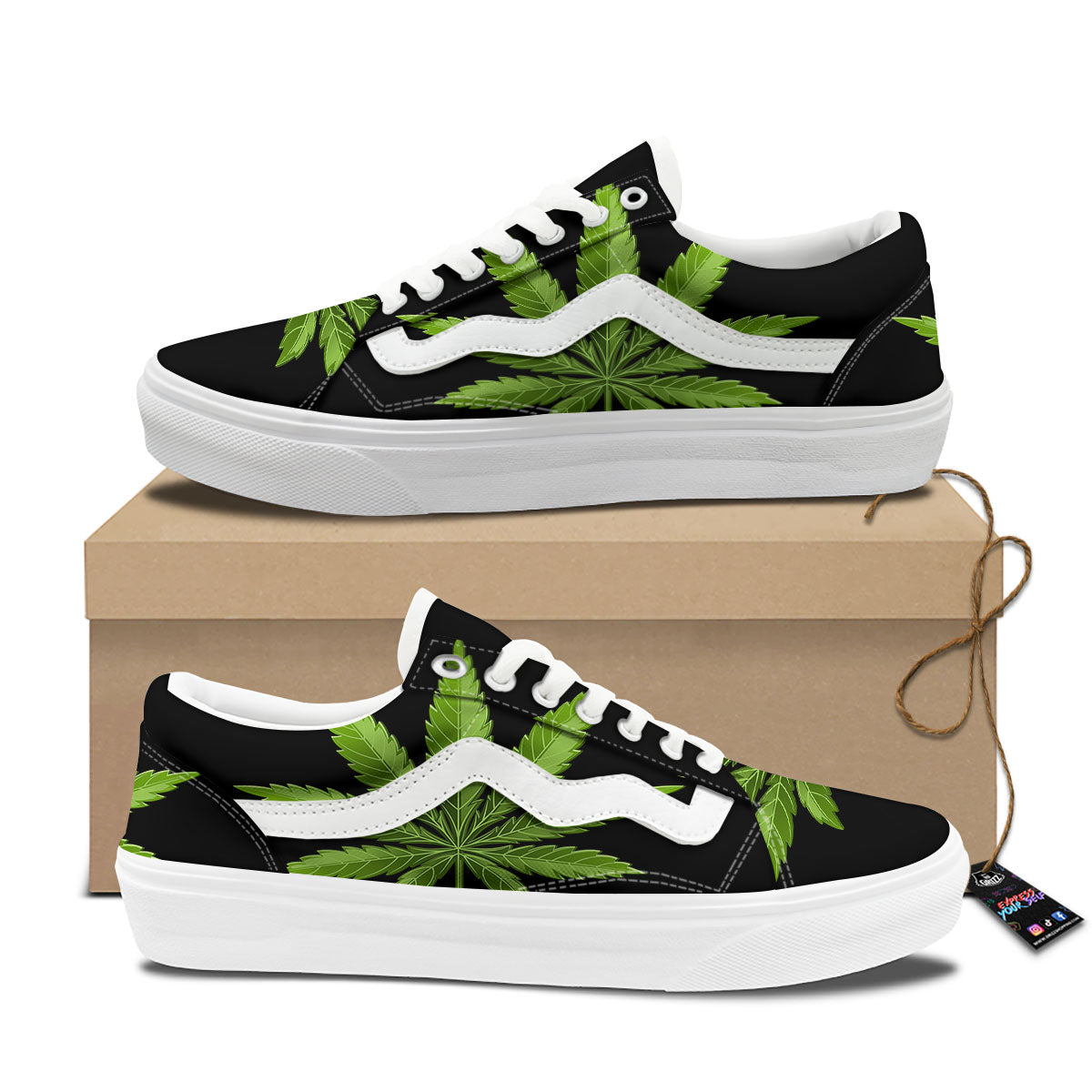 Marijuana Leaf Green Print Skate Shoes-grizzshop