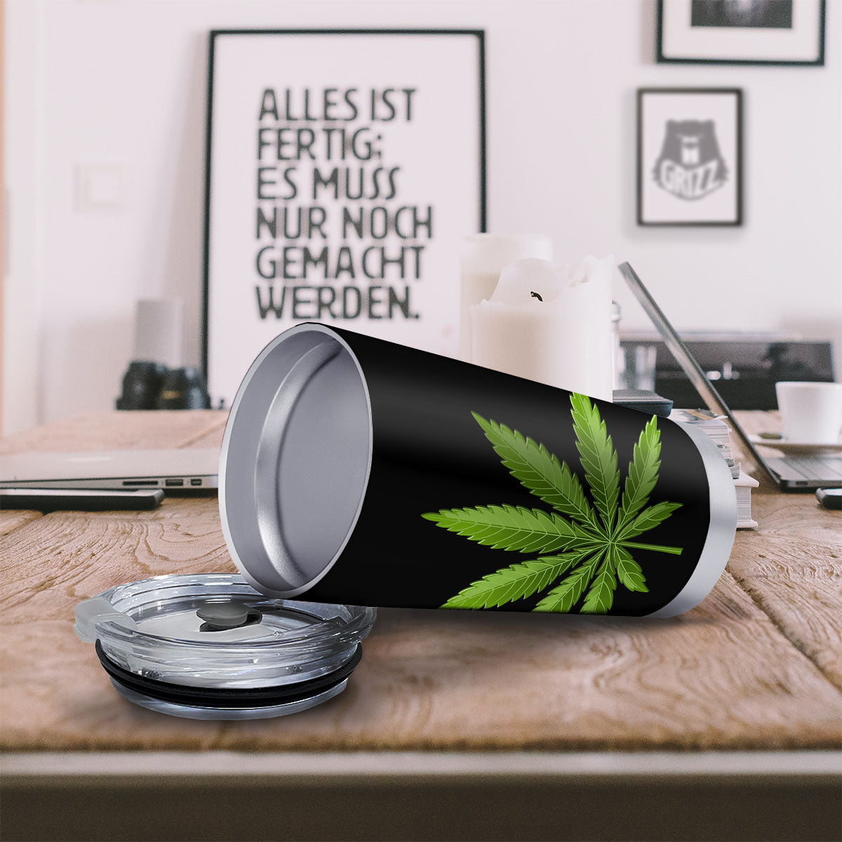 Marijuana Leaf Green Print Tumbler-grizzshop