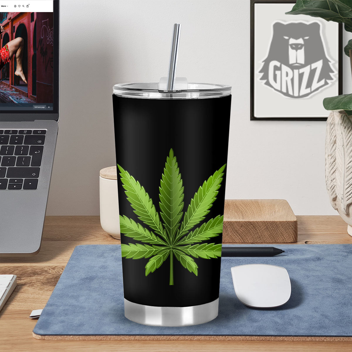 Marijuana Leaf Green Print Tumbler-grizzshop