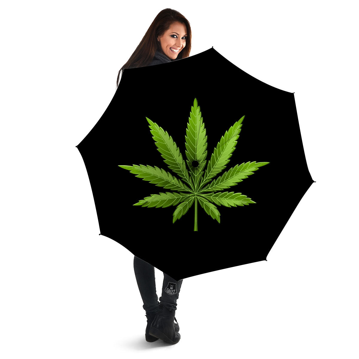 Marijuana Leaf Green Print Umbrella-grizzshop
