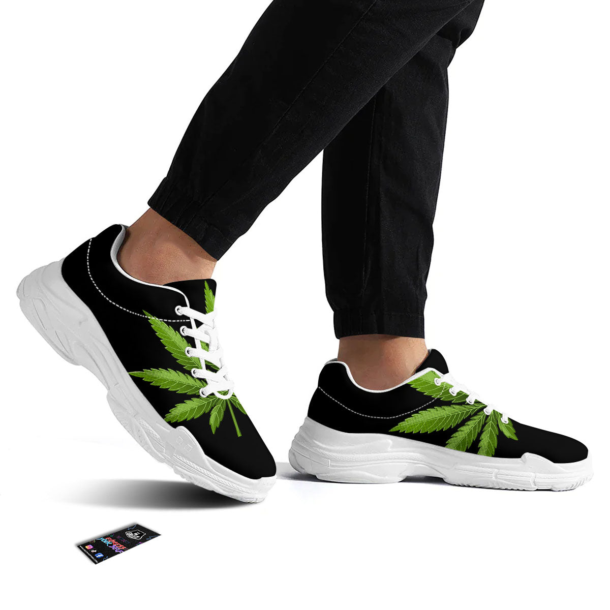 Marijuana Leaf Green Print White Chunky Shoes-grizzshop