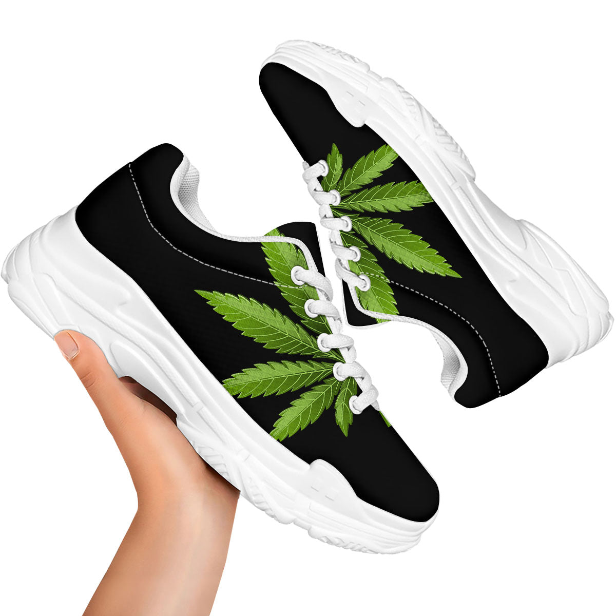 Marijuana Leaf Green Print White Chunky Shoes-grizzshop