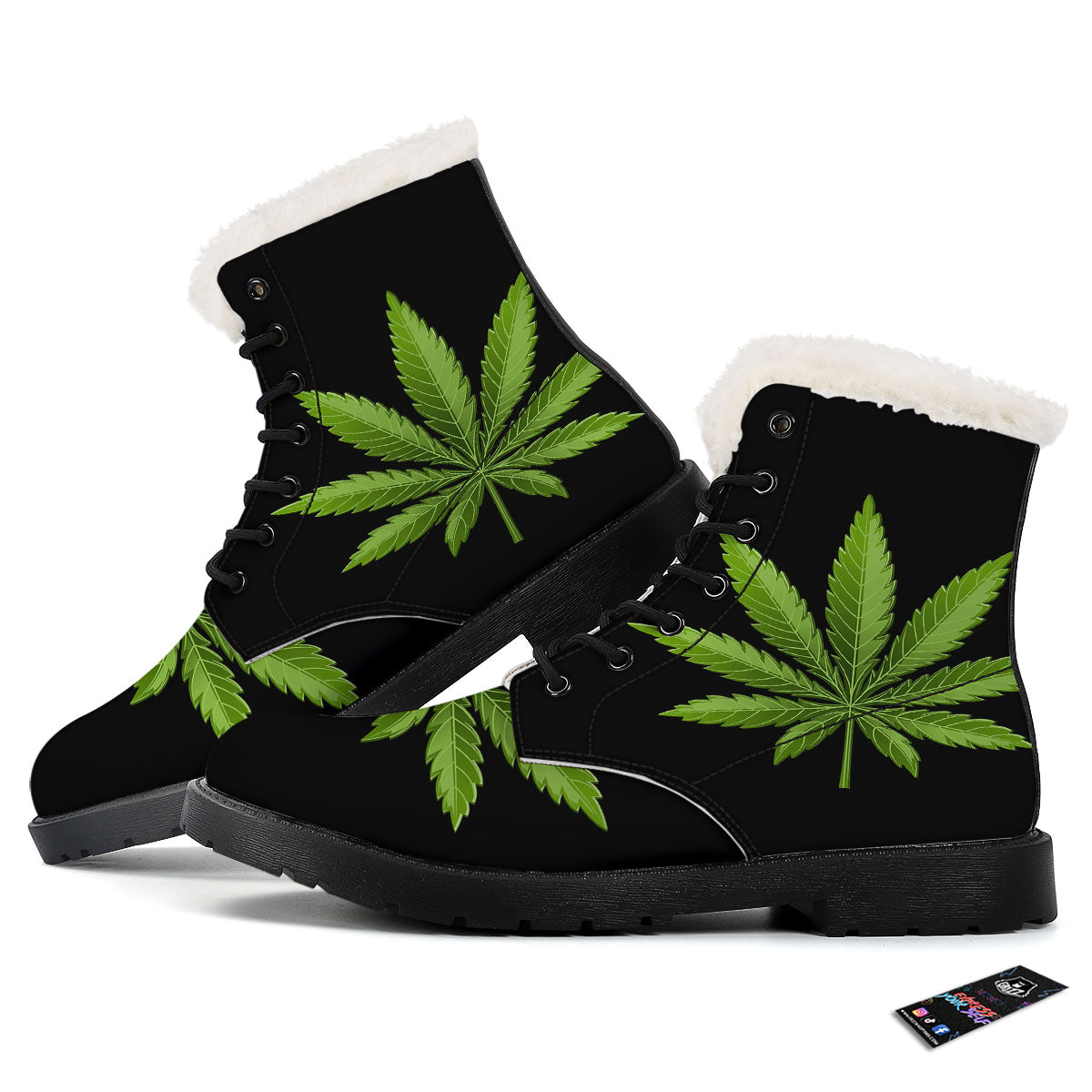 Marijuana Leaf Green Print Winter Boots-grizzshop