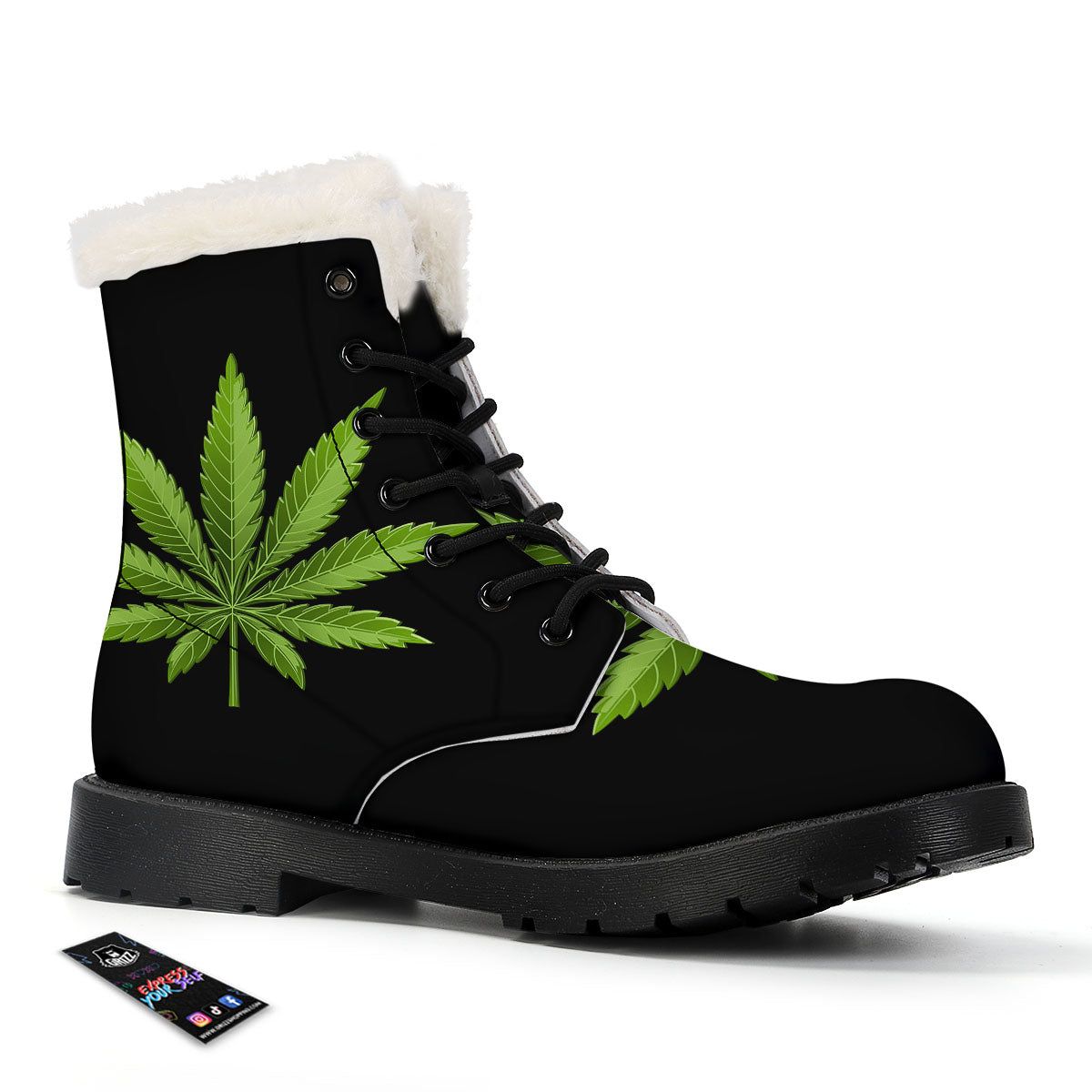 Marijuana Leaf Green Print Winter Boots-grizzshop