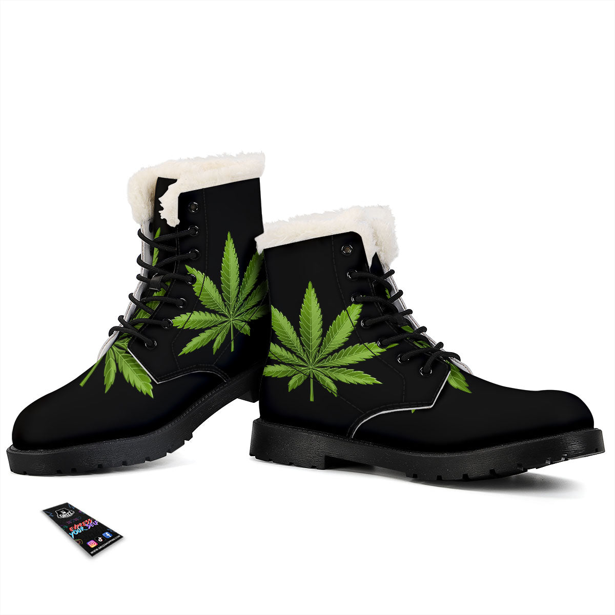 Marijuana Leaf Green Print Winter Boots-grizzshop