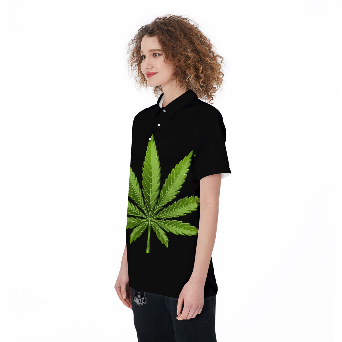 Marijuana Leaf Green Print Women's Golf Shirts-grizzshop