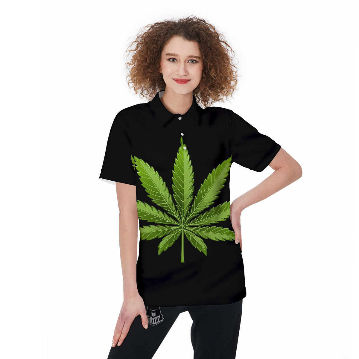 Marijuana Leaf Green Print Women's Golf Shirts-grizzshop
