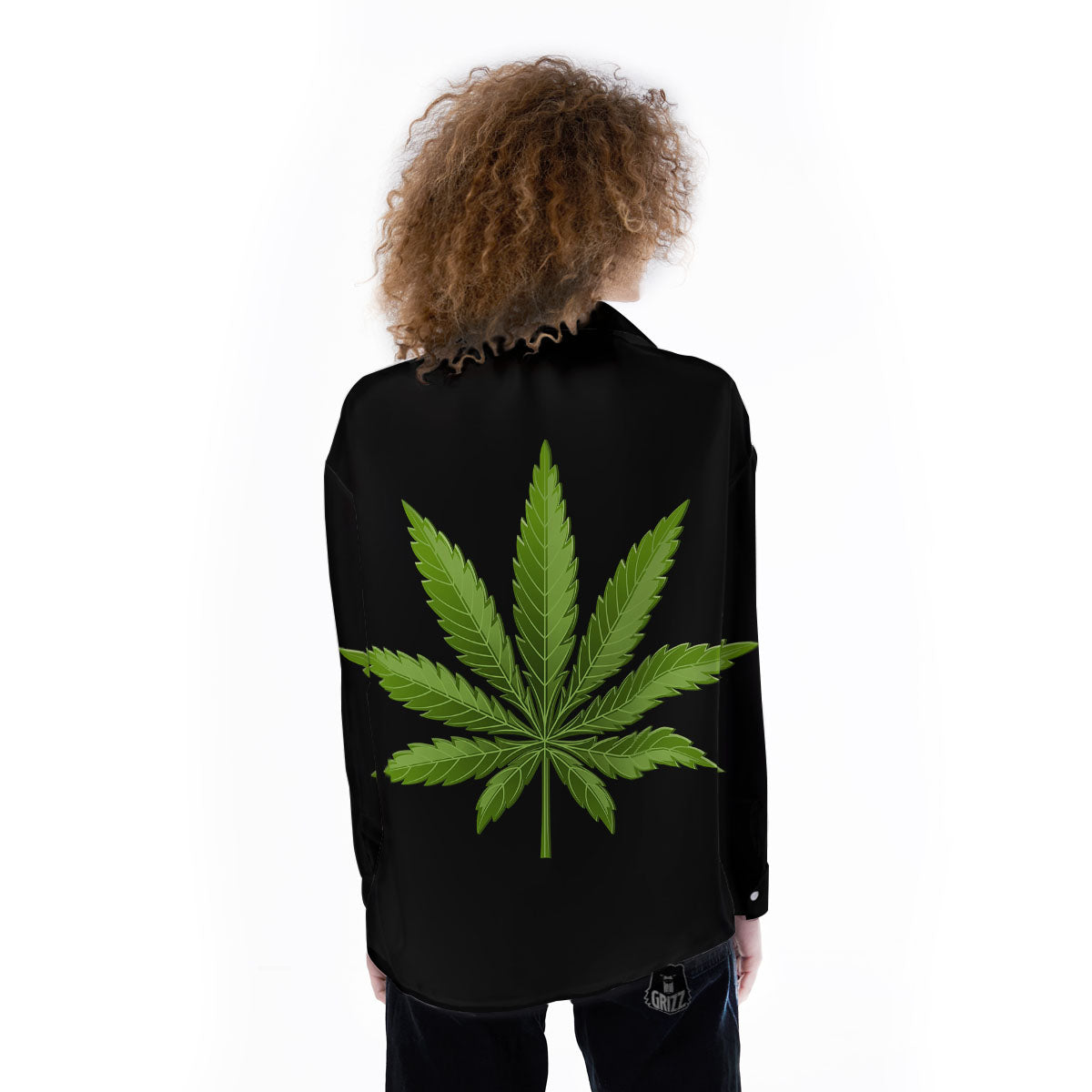 Marijuana Leaf Green Print Women's Long Sleeve Shirts-grizzshop