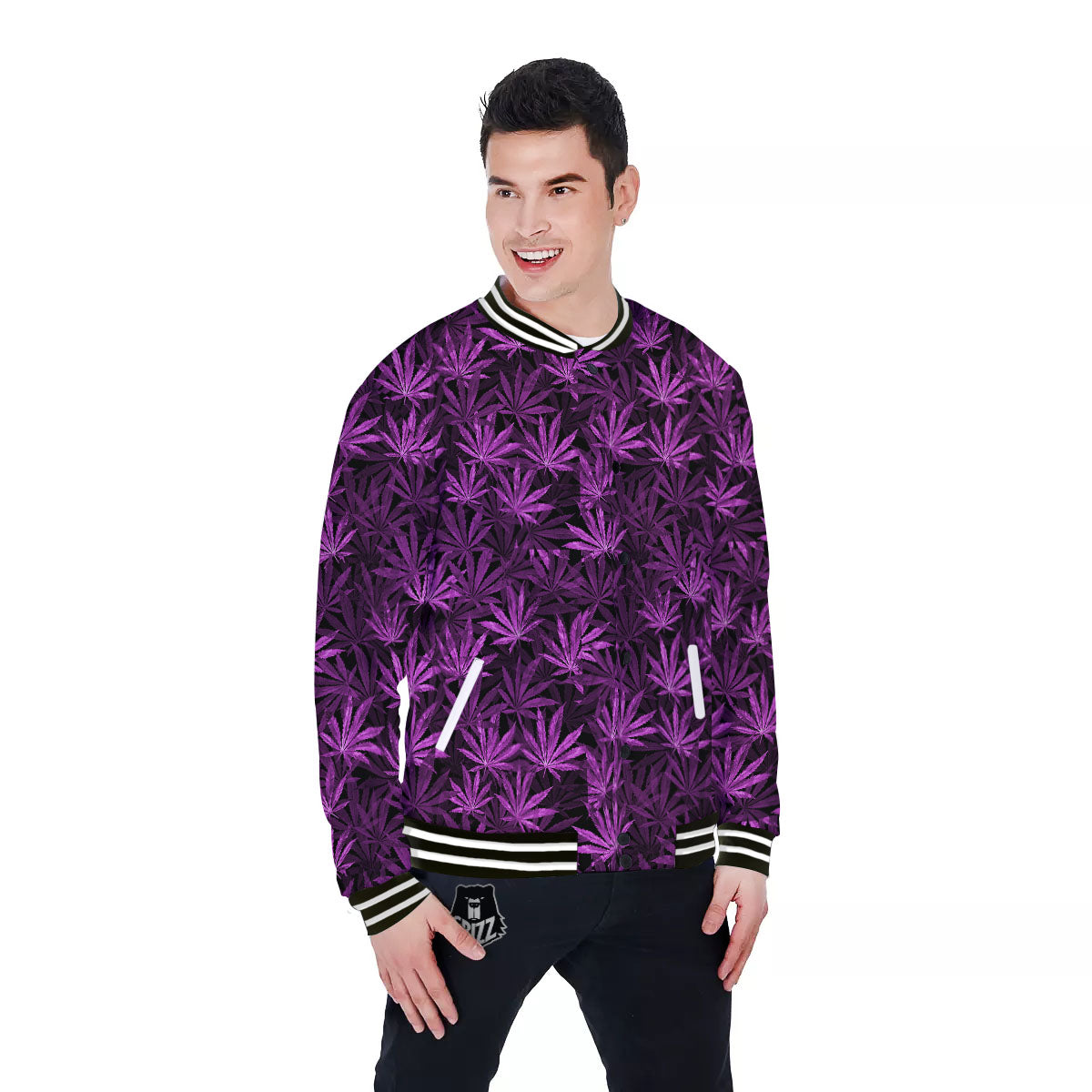 Marijuana Leaf Purple Print Pattern Baseball Jacket-grizzshop